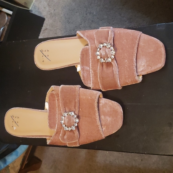 Velour Jeweled Open Toe Slides - Picture 2 of 6